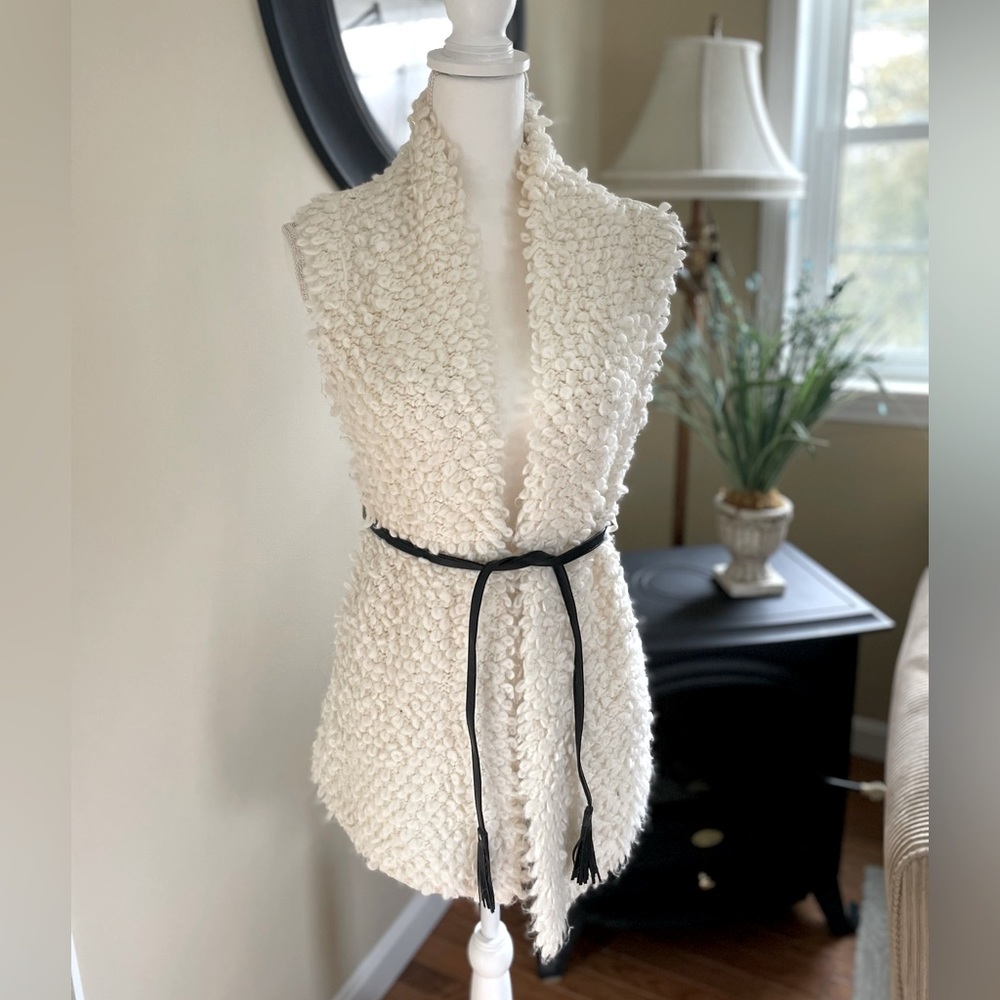 Abercrombie Sherpa Sleeveless Vest with Leather Wrap Ties